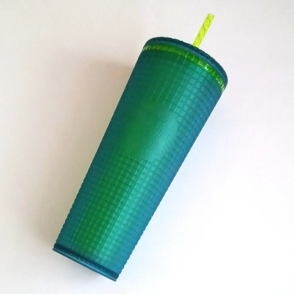 Starbucks Green Iridescent Soft Touch Grid 24 oz Cold Cup Tumbler w Lid & Straw